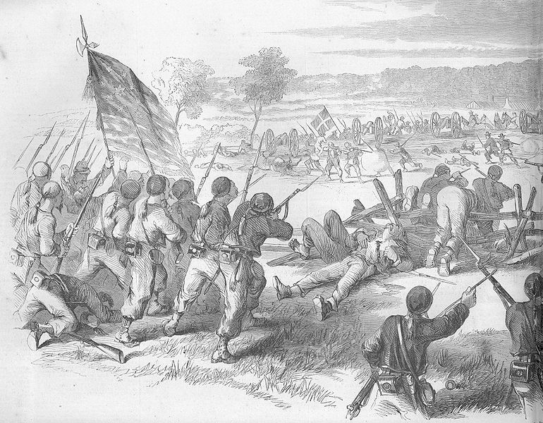 The 9th New York Infantry Regiment charging the Confederate right at Antietam. (wikipedia)