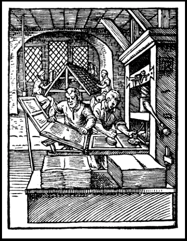 Woodcut of printing press (image from Wikipedia)