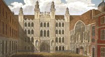 Front view of Guildhall, looking north and Guildhall Yard c1814