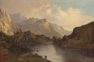 Frank E Jamieson, Scottish Lake Landscape in front of Mountains