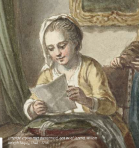 Detail from Zittende vrouw met dienstmeid, een brief lezend, Willem Joseph Laquy, 1748 - 1798, Rijksmuseum