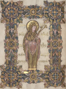 Full page miniature of Æthelthryth, London, British Library, Add MS 49598