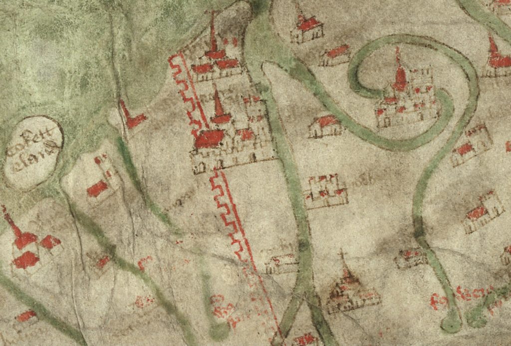 Detail of the Gough Map, c.1400 showing wall