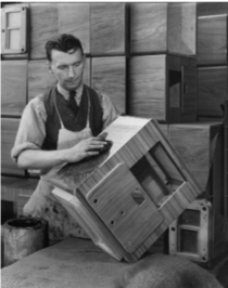 Image of worker at the Gordon Russell factory in West London, 1930s.