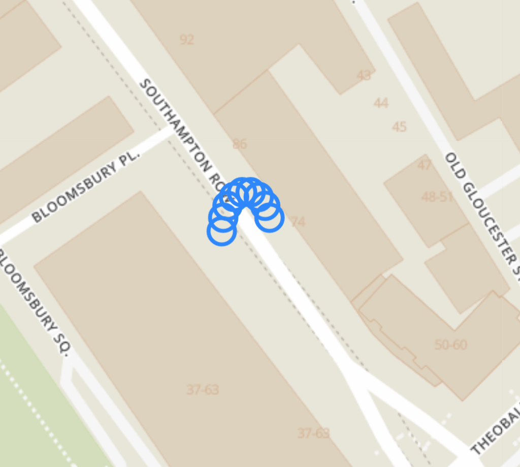 Detail of map showing furniture makers active in Bloomsbury