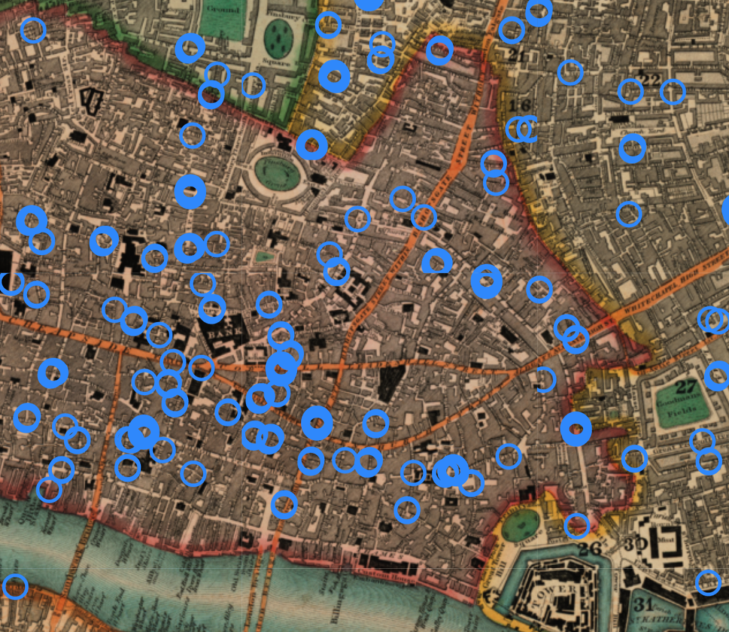 image of 1828 map of east London showing furniture makers.
